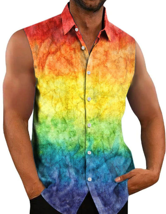 Rainbow Sleeveless Button Down